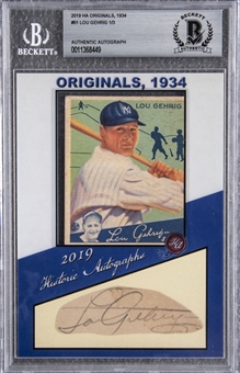 2019 Historic Autographs "HA Originals, 1934" #61 Lou Gehrig 1934 Goudey Gum Card and Signed Cut Trading Card – BGS Authentic